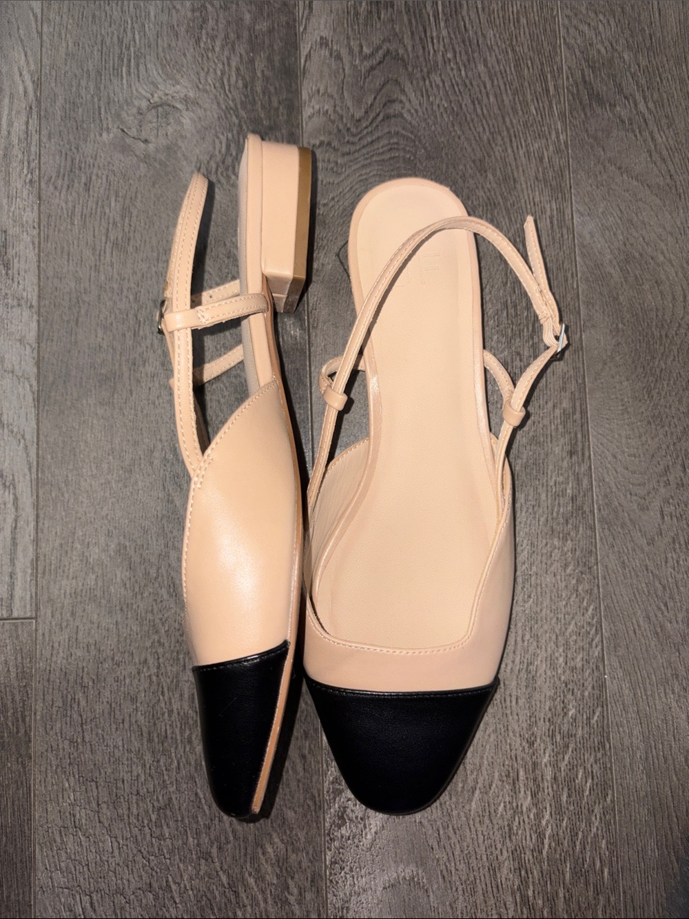 JustFab Two-Tone Slingback Flats in Beige and Black - Picture 2 of 4